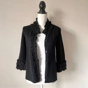 Anthropologie Moth Black Leaf Snap Front Cardigan